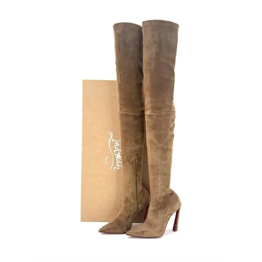 Christian Louboutin Condora Botta Alta 100 Rhea Brown Pointed Toe Boots 36.5